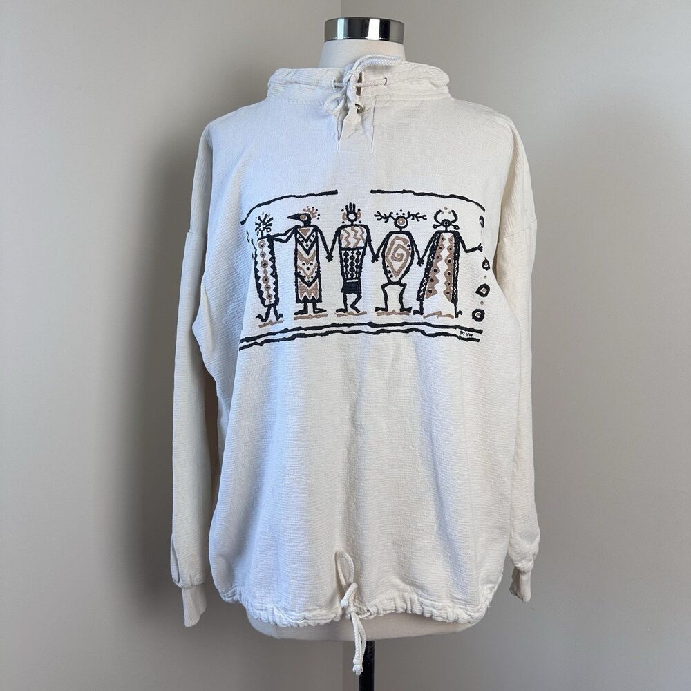 Vintage 4FUN Originals 1997 Pullover Womens Medium Tribal Drawstring Sweater